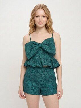 Jacquard 2 Piece Set Bow Detail Top and Shorts